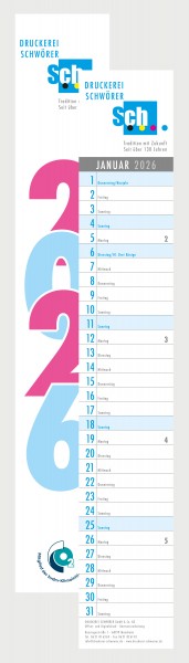 Wandkalender | Streifenkalender | Werbeeindruck am Kopf