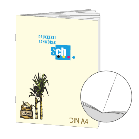 Broschüre aus Zuckerrohrpapier | DIN A4 16-Seiter | bedruckt